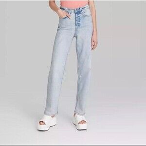 Women's  Super-High Rise Size 17 Distressed Straight Jeans - Wild Fable 12” Rise